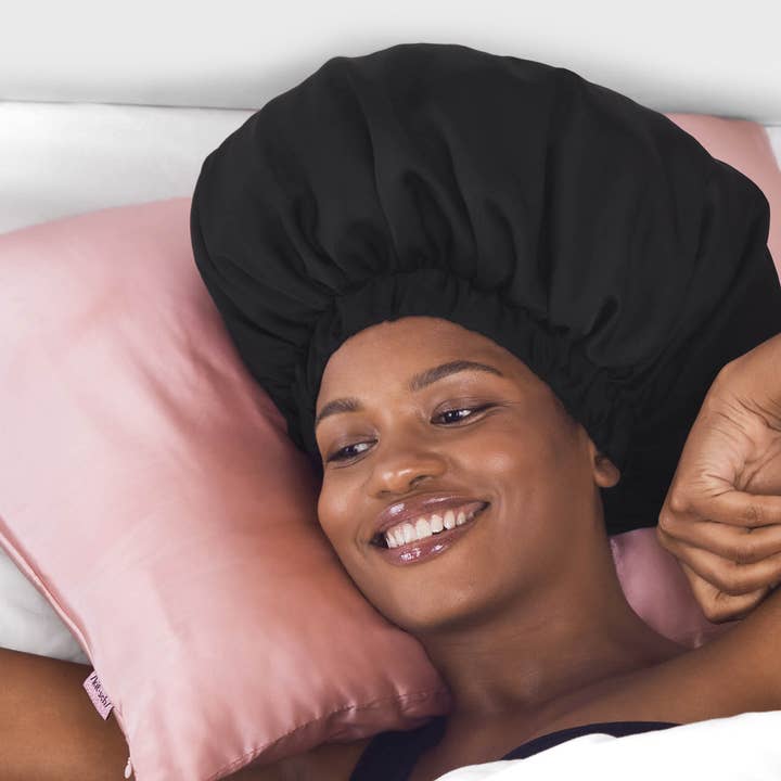 Kitsch Adjustable Oversized Satin Bonnet - Black