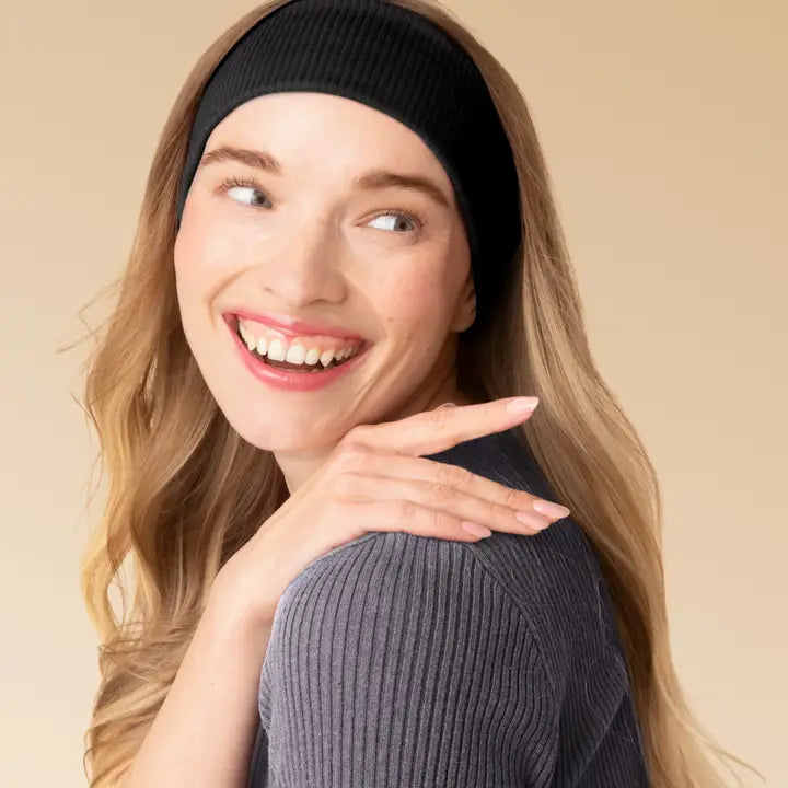Kitsch Recycled Fabric Ribbed Elastic Headbands 2 pk Set - Black