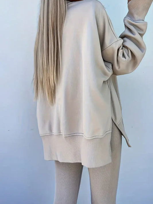 Lovesoft Oversized Slit Sweatshirt Ribbed Leggings Set - Jet Stream