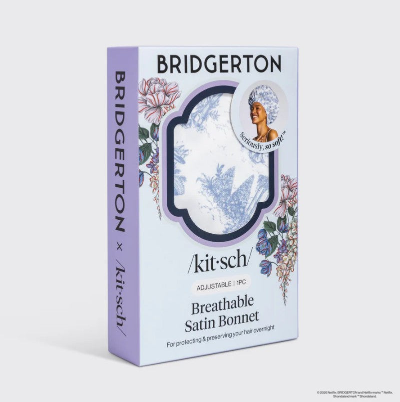 Kitsch Bridgerton x Kitsch Breathable Satin Bonnet In Garden Toile