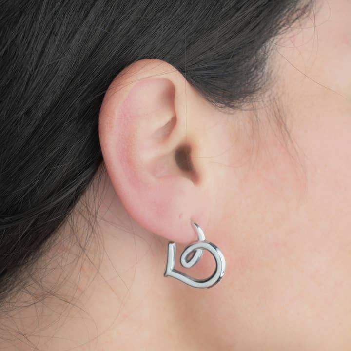 Blueyejewelry Open Heart Hoops - Silver