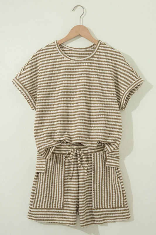 Dear Lover Brown Stripe Knit Short + Tee Set