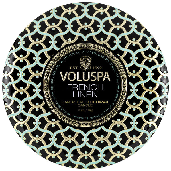 Voluspa Candle 3 Wick Tin - French Linen