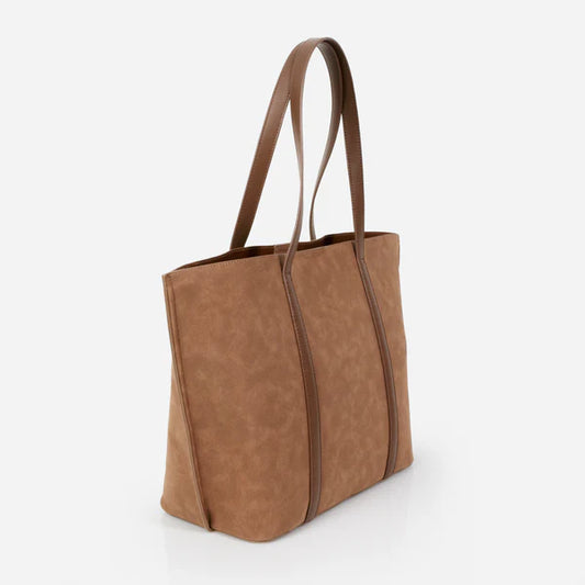 Bizou Suede Effect Handbag - Light Brown