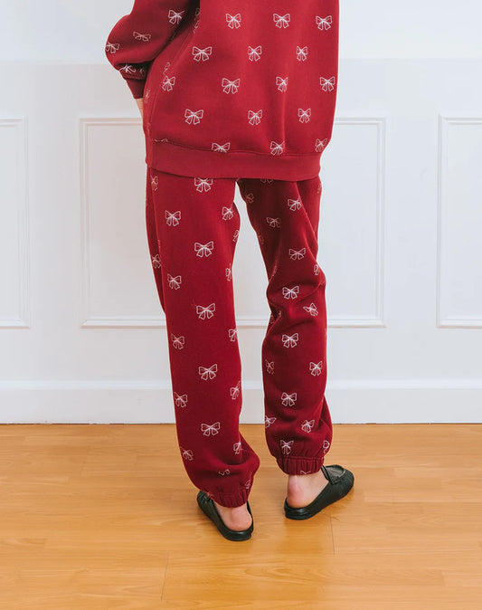 Brunette The Label All Over Bow Best Friend Jogger - Burgundy
