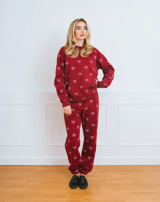 Brunette The Label All Over Bow Big Sister Crew - Burgundy