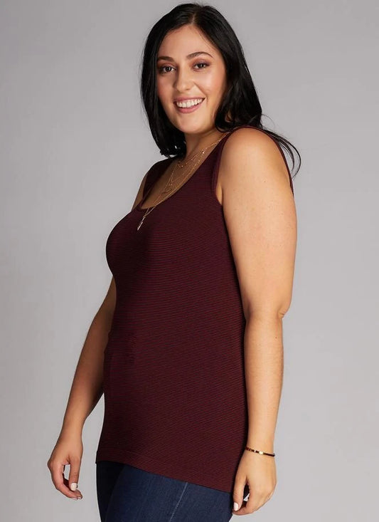 C'est Moi Bamboo Plus Size Striped Tank - Black/Burgundy