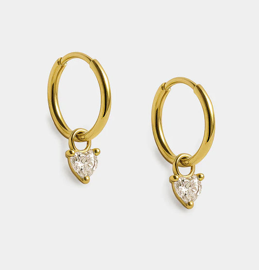 Bizou Mini Golden Huggies - Heart Shaped Cubic Zirconia