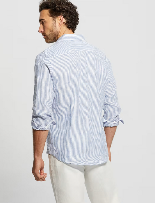 Guess Nautical Stripe Longsleeve Linen Shirt - Smart Blue Multi
