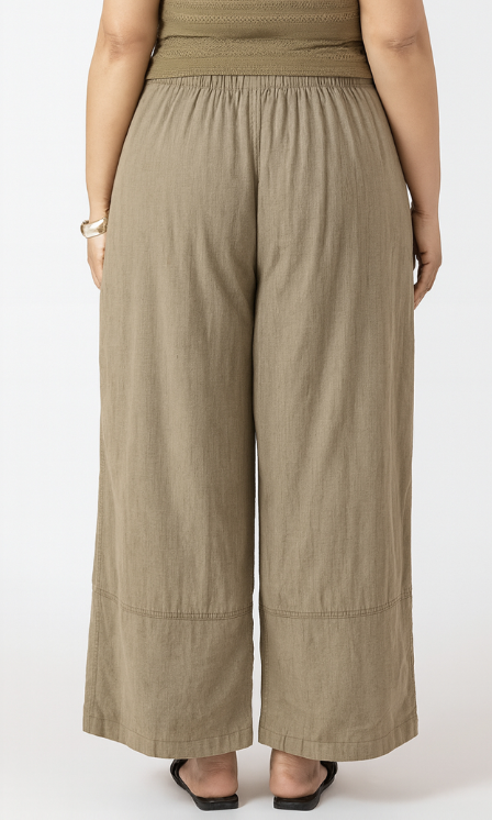 Dex Plus Wide Leg Linen Pant - Faded Olive