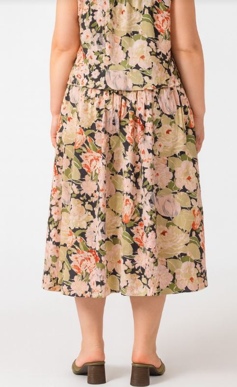 Dex Plus Smocked Waist Midi Skirt - Vintage Rose