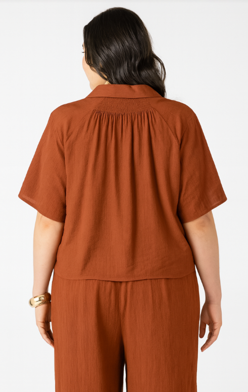 Dex Plus Short Sleeve Blouse - Burnt Sienna