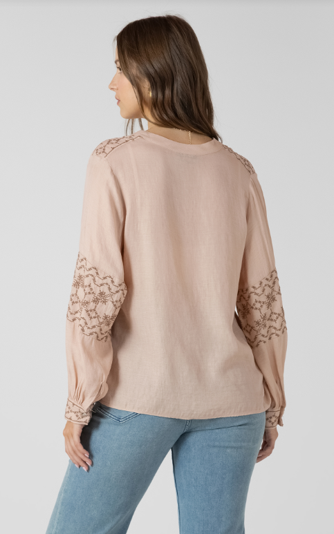 Dex Embroidered Button Front Blouse - Rose Gold