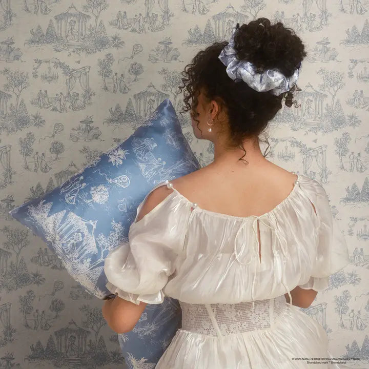 Kitsch x Bridgerton Satin Pillow Scrunchies in Toile in Bloom
