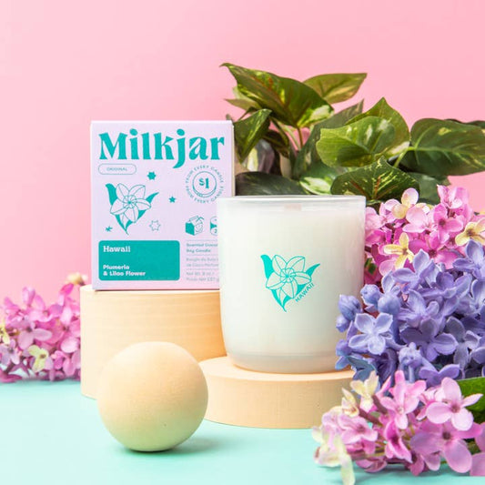 Milk Jar Coconut Soy 8oz Candle Hawaii - Plumeria & Lilac