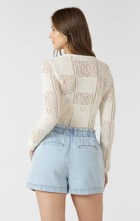 Dex Pointelle Knit Cardigan - Soft Beige