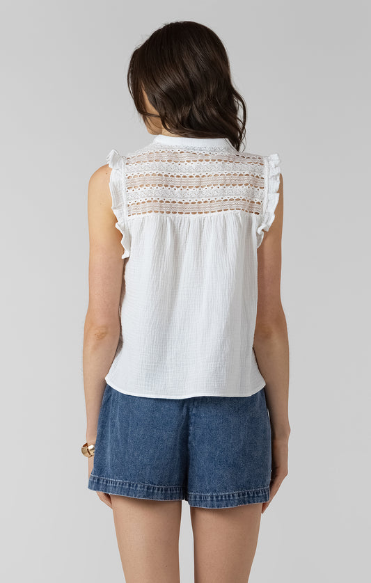 Dex Lace Insert Button Front Blouse - White