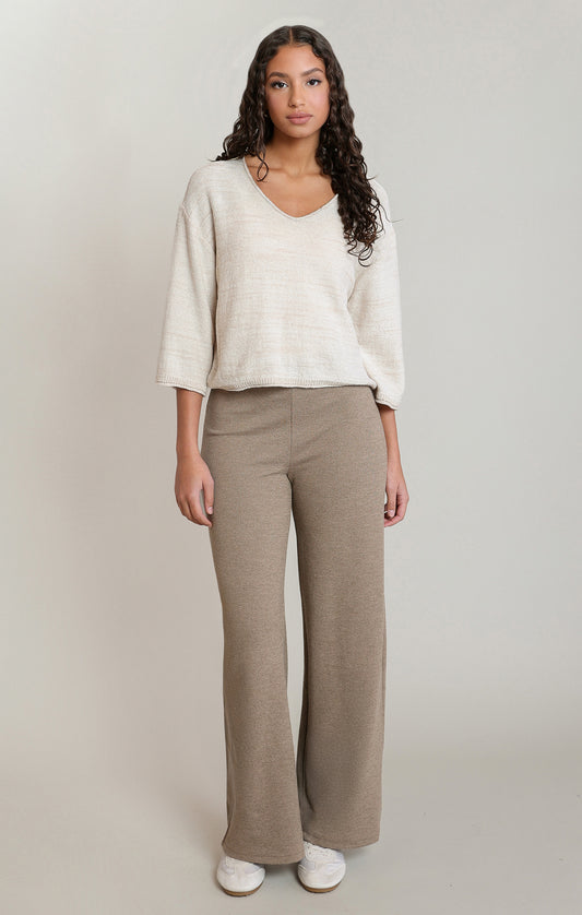 Dex V-Neck Sweater Top - Soft Oatmeal Mix