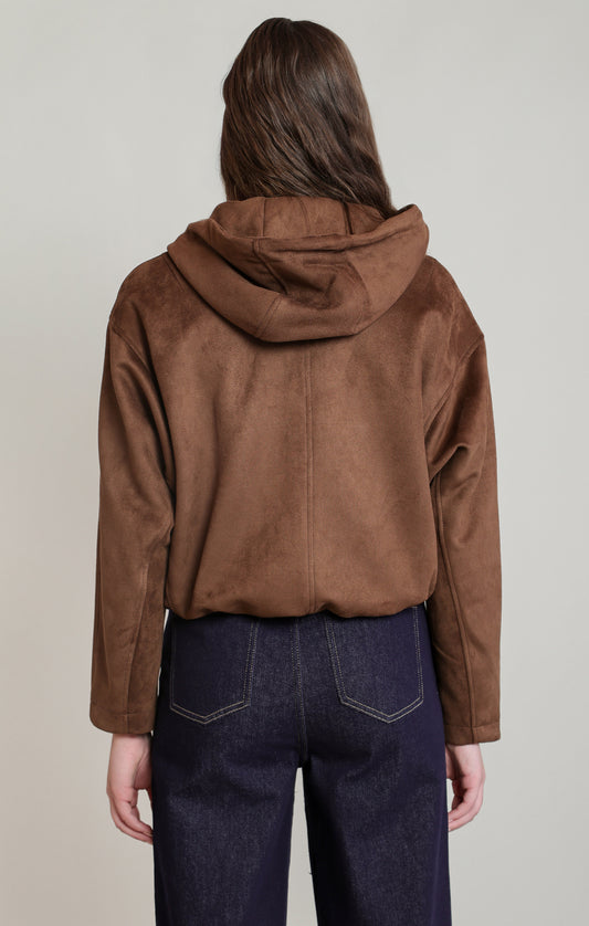 Dex Faux Suede Hooded Bomber - Brown