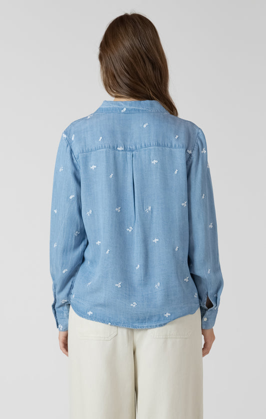 Dex Embroidered Button Front Shirt - Blue & White Floral