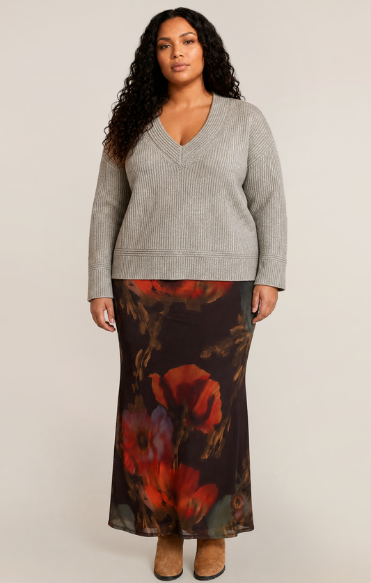 Dex Plus V-Neck Sweater Top - Oatmeal