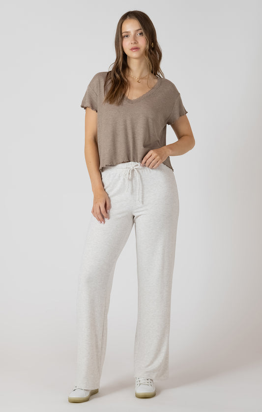 Dex Lace Trim Waffle Top - Mocha Heather