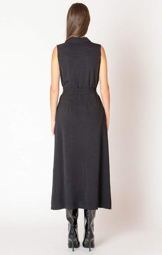 Black Tape Sleeveless Belted Shirt Dress - Black