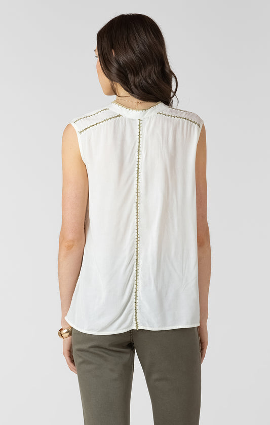 Dex Beaded Contrast Trim Blouse - Ecru & Pistachio