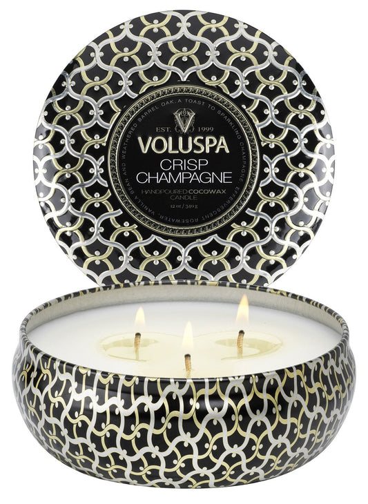 Voluspa Candle 3 Wick Tin- Crisp Champagne