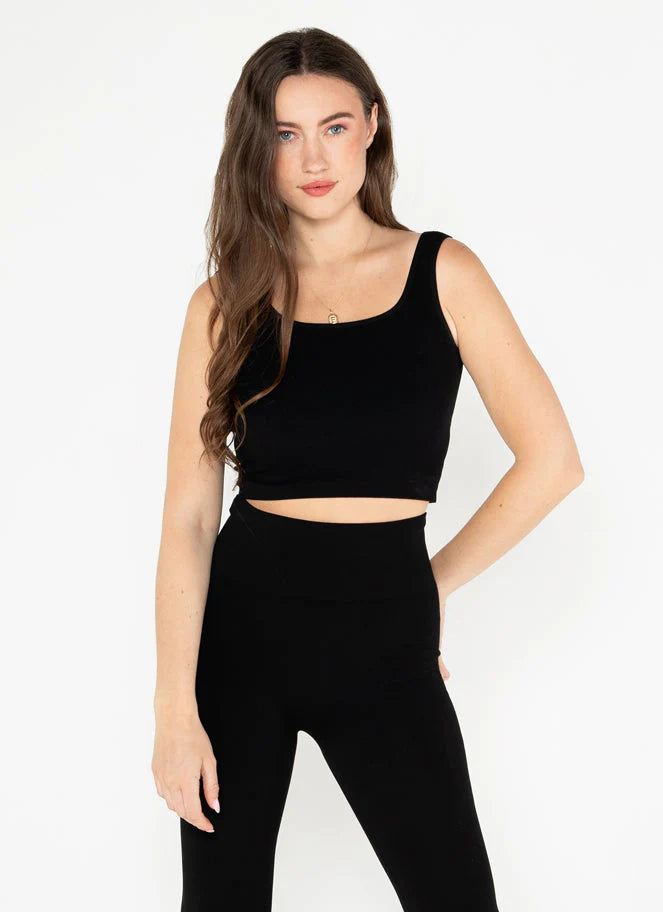 Cest Moi Bamboo Rib Square Nack Tank - Black