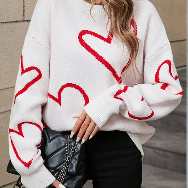 Color Block Pullover Sweater - Heart Valentines Day