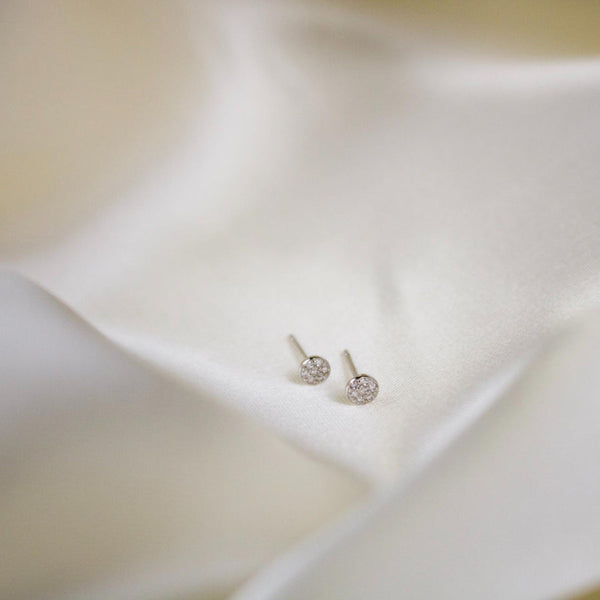 Tish Jewelry Ethel Earrings - Silver Dainty Rhinestone Dot Studs