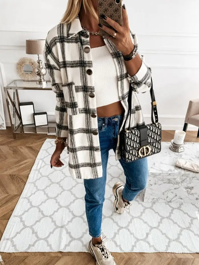 Shacket Oversized Button Down - Plaid White