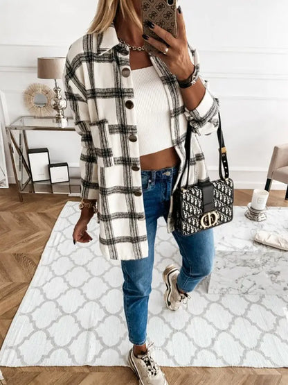 Shacket Oversized Button Down - Plaid White