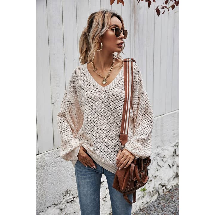 Stitched Pullover Knitted Sweater - Beige