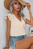 Butterfly Sleeve V Neck Blouse- White