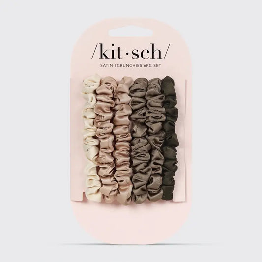 Kitsch Ultra Petite Satin Scrunchies 6 pack - Eycalyptus