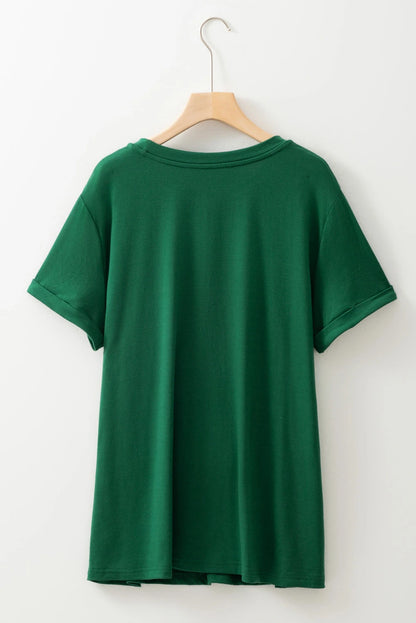 Dear Lover Plus Size Round Neck T-Shirt - Dark Green
