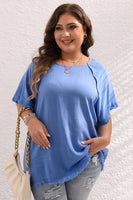 Plus Size Short Sleeve Frayed Edge Top - Ashleigh Blue