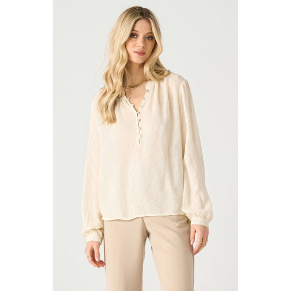 Dex Half-Placket Jacquard Blouse - Pearl Animal