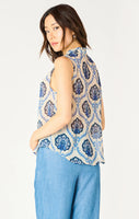 Dex LS Smocked Shoulder Blouse - Blue Medallion