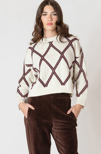 Dex Diamond Checkered Sweater - Cream/Cocoa
