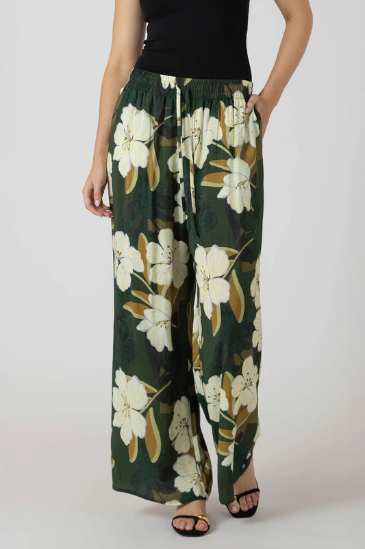 Dex Wide Leg Flowy Pants - Palm Blossom
