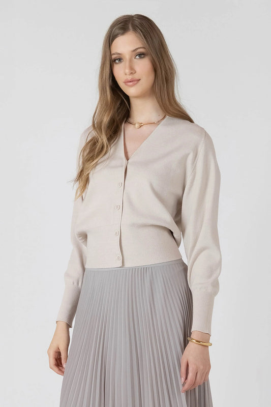 Black Tape Clean Button Front Cardigan - Matte Pearl