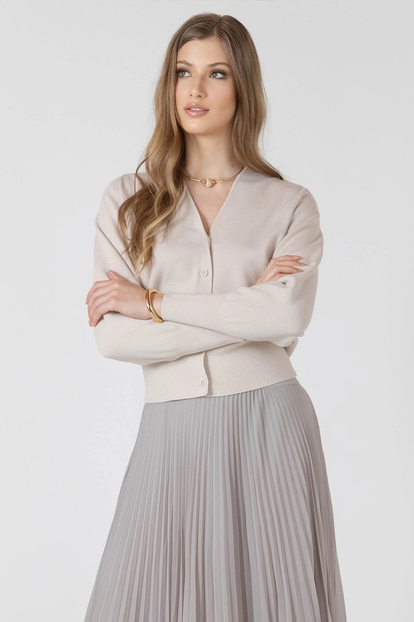 Black Tape Clean Button Front Cardigan - Matte Pearl