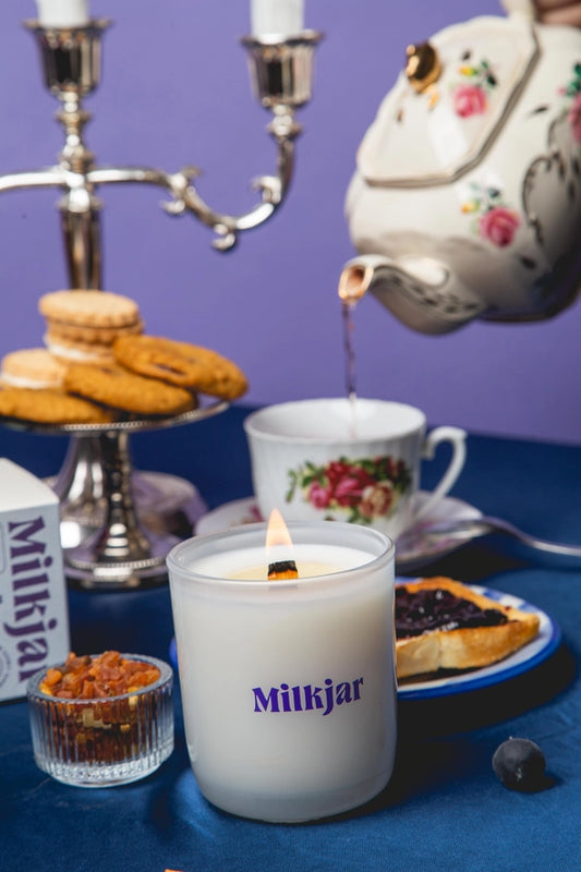 Milk Jar Candle 8oz Blueberry Tea - Blueberry, Amber, Vanilla
