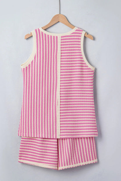 Dear Lover Tank + Short Set Set - Pink Stripe