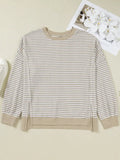 Plus Size Long Sleeve Stripe Knit Ribbed - Brown