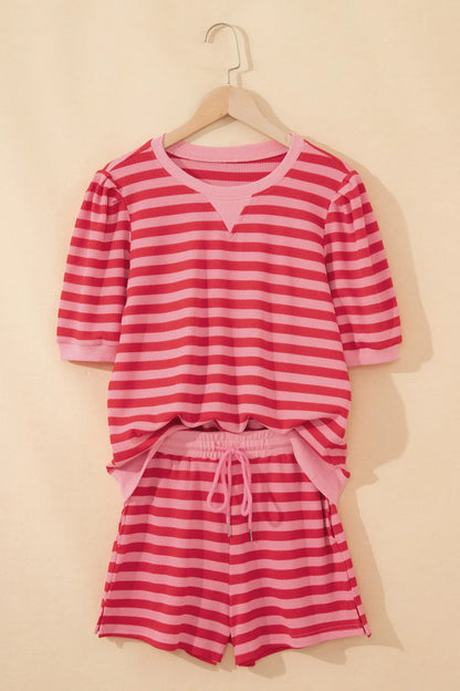 Dear Lover Puff Tee + Shorts Set - Red Stripe