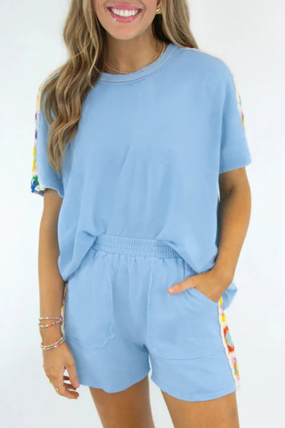 Dear Lover Shirt + Short Crochet Set - Mist Blue